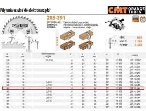 CMT PIŁA HM 165x20x2,4/1,4 Z=24 DO CIĘCIA WZDŁUŻNEGO I POPRZECZNEGO.