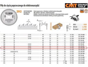 CMT PIŁA HM 190x30x2,6/1,6 Z=40 CIĘCIE POPRZECZNE, WYKAŃCZAJĄCE