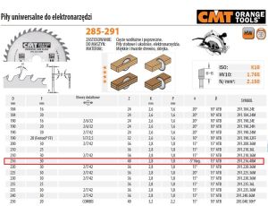 CMT PIŁA HM 216x30x2,8/1,8 Z=48 DO CIĘCIA WZDŁUŻNEGO I POPRZECZNEGO.