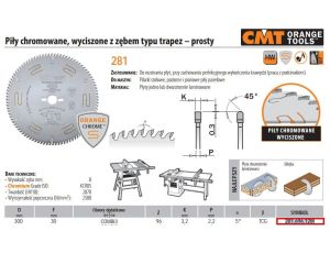 CMT PIŁA HM 300x30x3,2/2,2 Z=96 COMBI3 CHROM, ZĄB TRAPEZOWY, LAMINAT. ...