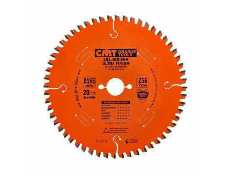 CMT PIŁA HM D=165 F=20 Z=56K/P=2.2/1.6 TCG -3 kąt NEG