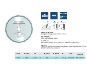 CMT PIŁA HW D=165 F=20 Z=56 K=2,2/1,6 ALUMINIUM, MOSIĄDZ, KOMPOZYT