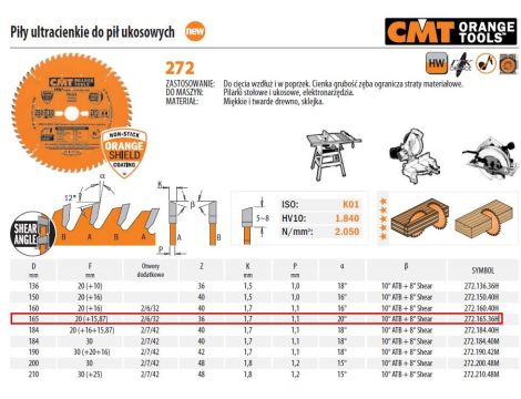 CMT PIŁA ITK D=165 F=20 Z=36 K=1,7/1,1 UNIWERSALNA, ULTRACIENKA...