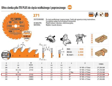 CMT PIŁA ITK D=235 F=30 Z=36N K=/2,4/1,6 UNIWERSALNA, ULTRACIENKA