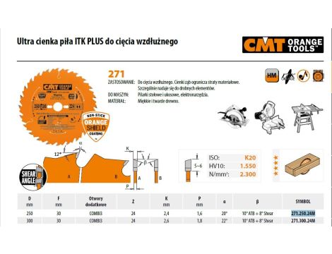 CMT PIŁA ITK D=250 F=30  Z=24N K=2,4/1,6