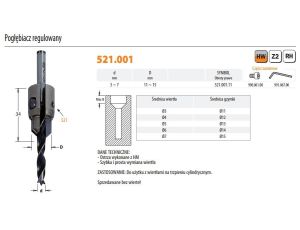 CMT POGŁĘBIACZ REGULOWANY 3-7mm BEZ WIERTŁA...