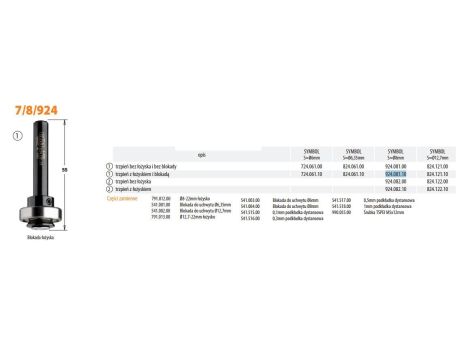 CMT TRZPIEŃ DO FREZÓW PIŁK. S=8 +ŁOŻYSKO Z BLOKADĄ.