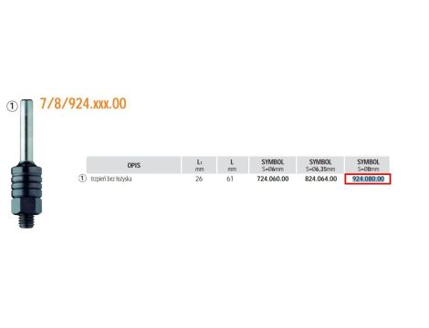 CMT TRZPIEŃ DO FREZÓW PIŁK. S=8 BEZ ŁOŻYSKA.