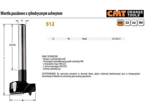 CMT WIERTŁO PUSZKOWE HW RH D=23 L=90 S=1 0x60.