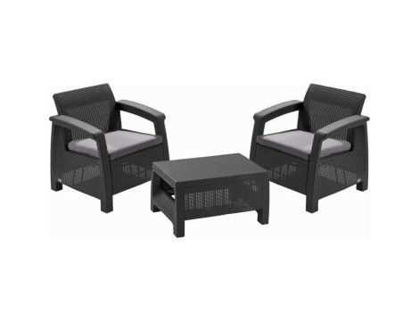 KETER ZESTAW MEBLI OGRODOWYCH CORFU WEEKEND 2+1 ANTRACYT/GRAFIT