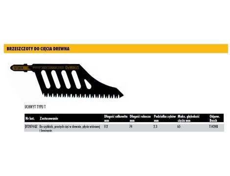 DEWALT BRZE.WYRZ. 112x2,3mm T142HB DREWNO /1szt