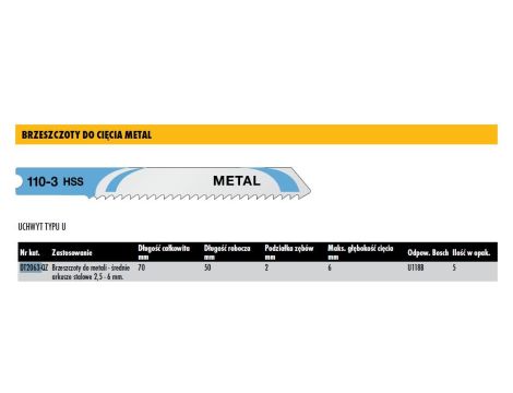 DEWALT BRZE.WYRZ.TYP U  76x2mm METAL /5szt. ... - 2