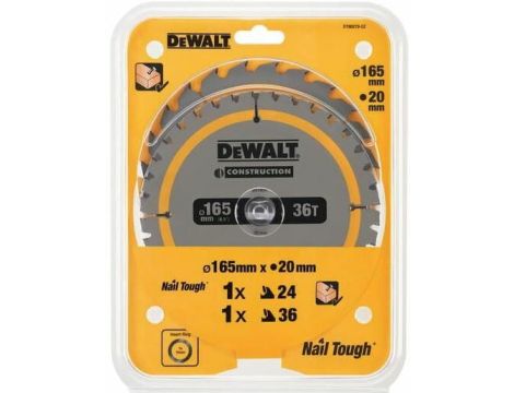 DEWALT PIŁA TARCZ.165x20mm 2szt. 24T i 36T CONSTRUCTION