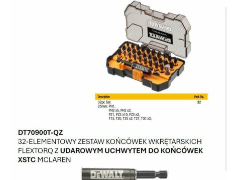 DEWALT ZESTAW KOŃCÓWEK FLEXTORQ 32cz. /MCALREN