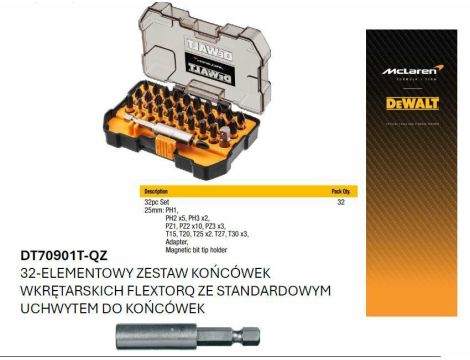 DEWALT ZESTAW KOŃCÓWEK FLEXTORQ 32cz. /MCALREN