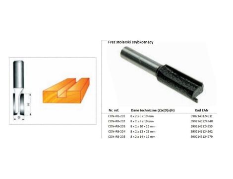 CONDOR FREZ DO DREWNA  8x2x10x25mm   203 PROSTY, BEZ ŁOŻYSKA.