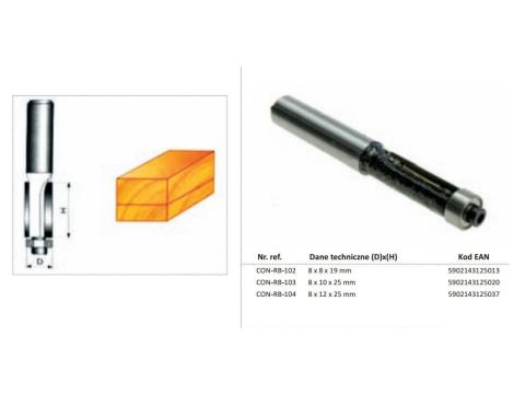 CONDOR FREZ DO DREWNA 8x12x25mm    104 PROSTY, Z ŁOŻYSKIEM.