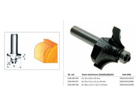CONDOR FREZ DO DREWNA 8x32x9,52x16 706 DO ZAOKRĄGLEŃ, Z ŁOŻYSKIEM. - 2