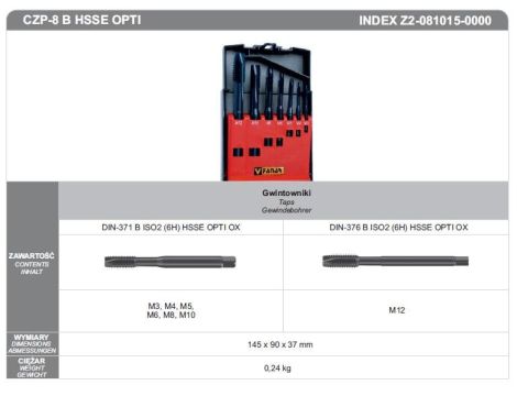 FANAR GWINTOWNIKI MASZYNOWE kpl. 8cz. CZP-8 B HSSE OPTI.  M3-M12