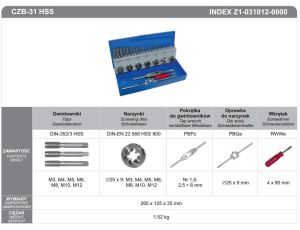 FANAR GWINTOWNIKI+NARZYNKI kpl. 31cz M3-M12, CZB-31 INOX...