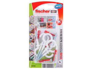 FISCHER KOŁEK DUOPOWER  6x30 Z HAKIEM OKRĄGŁYM /6szt. BIAŁE