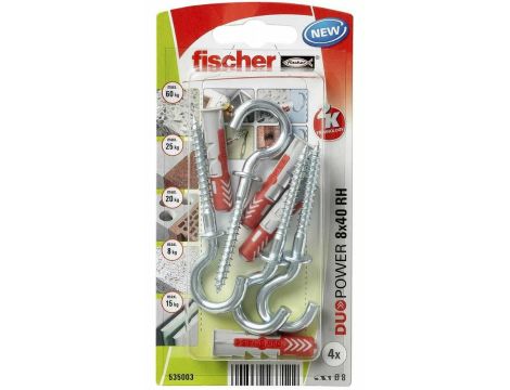FISCHER KOŁEK DUOPOWER  8x40 Z HAKIEM OKRĄGŁYM /4szt.