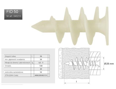 FISCHER MOCOWANIE W IZOL.FID 50 /50szt. DO PŁYT IZOLACYJNYCH(STYROPIAN)....