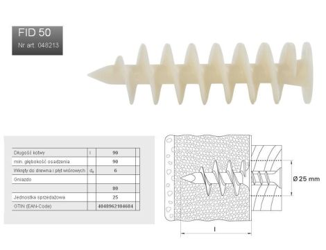 FISCHER MOCOWANIE W IZOL.FID 90 /25szt. DO PŁYT IZOLACYJNYCH(STYROPIAN)....