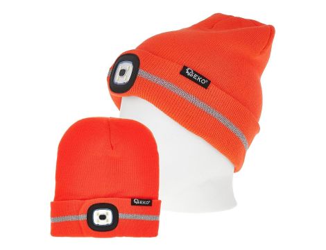 CZAPKA ZIMOWA Z LAMPKĄ LED OSTRZEGAWCZA POMARAŃCZOWA