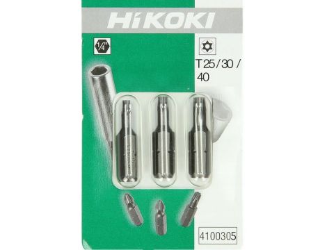 HIKOKI KOŃCÓWKA 1/4" TORX  Z OTWOREM ZESTAW T25/ T30/ T40-25mm /3szt.
