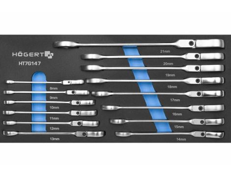 HOGERT ZESTAW KLUCZY PŁASKO-OCZKOWYCH Z PRZEGUBEM 14szt., WKŁAD EVA