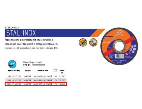 TARCZA METAL INCOFLEX  230*1,9 STAL+INOX .