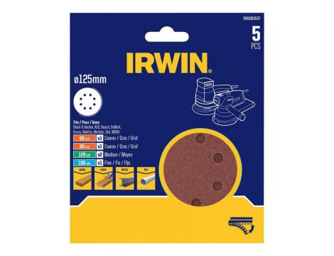 IRWIN KRĄŻEK ŚCIERNY OTW. 125mm  P 60(x1), 80(x1), 120(x2), 180(x1) /5szt.