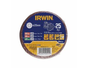 IRWIN KRĄŻEK ŚCIERNY OTW. 125mm  P 60(x10), 80(x10), 120(x5) /25szt.