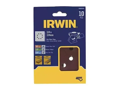 IRWIN PAPIER ARKUSZ 114mm x 114mm OTW.   P 80(x4)   120(x3)   180(x3) /10szt.