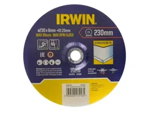 IRWIN TARCZA DO SZLIFOWANIA METALU/STALI NIERDZEWNEJ WYPUKŁA 230mm x 6,0mm x 22,23mm