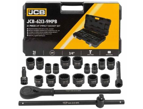 JCB ZESTAW KLUCZY UDAR.21el. 3/4" 12KĄT. (17-50mm) - 2