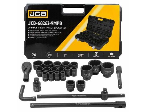 JCB ZESTAW KLUCZY UDAR.26el. 3/4" - 1" 12KĄT. (17-65mm) - 2