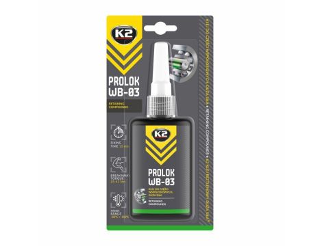 K2 PROLOK WB-03ŁOŻYSKA ŚREDNIA SIŁA 50G KLEJ ZIELONY 150° C, SZCZEL. 0,2 PROLOK WB-03 KLEJ ANAEROBOWY DO MOCOWANIA ŁOŻYSK ŚREDNIA SIŁA 50G 50G