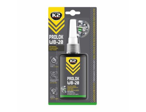 K2 PROLOK WT-20 ŁOŻYSKA DUŻA SIŁA 50G KLEJ ZIELONY 150° C, SZCZEL. 0,4 PROLOK WB-20 KLEJ ANAEROBOWY DO MOCOWANIA ŁOŻYSK DUŻA SIŁA 50G 50G