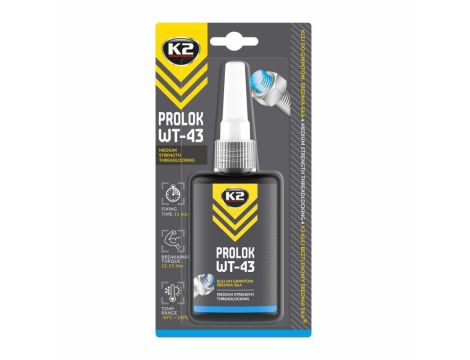 K2 PROLOK WT-43 GWINTY ŚREDNIA SIŁA 50G  KLEJ NIEBIESKI, M40, 25N/M PROLOK WT-43  KLEJ ANAEROBOWY DO ZABEZPIECZANIA GWINTÓW ŚREDNIA SIŁA 50G 50G