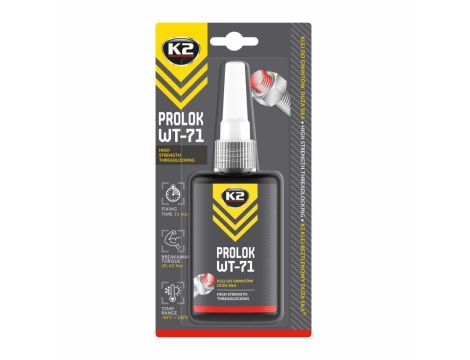 K2 PROLOK WT-71 GWINTY DUŻA SIŁA 50G KLEJ CZERWONY, 150° C, M25,43N/M PROLOK WT-71 KLEJ ANAEROBOWY DO ZABEZPIECZANIA GWINTÓW DUŻA SIŁA 50G 50G