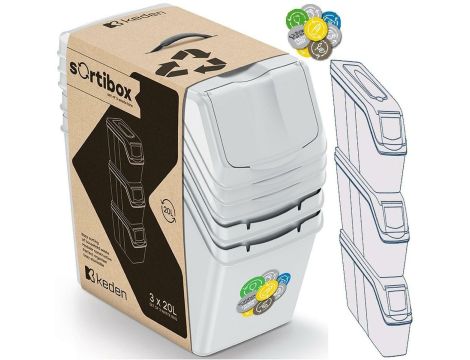 KEDEN KOSZ NA ŚMIECI SORTIBOX 20L SET 3 - POPIELATY