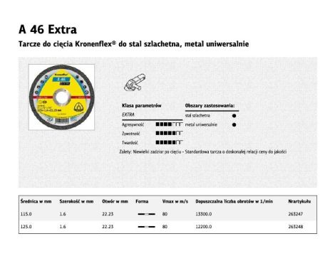 K.TARCZA MET 115mm x 1,6mm x 22,2mm  A46 Extra...