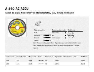K.TARCZA MET 125mm x 1,0mm x 22,2mm  A560 ACCU DO SZLIFIEREK AKUMULATOROWYCH