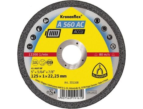 K.TARCZA MET 125mm x 1,0mm x 22,2mm  A560 ACCU DO SZLIFIEREK AKUMULATOROWYCH - 2