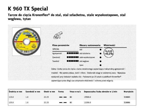K.TARCZA MET 125mm x 1,0mm x 22,2mm K960TX Special CERAMIC