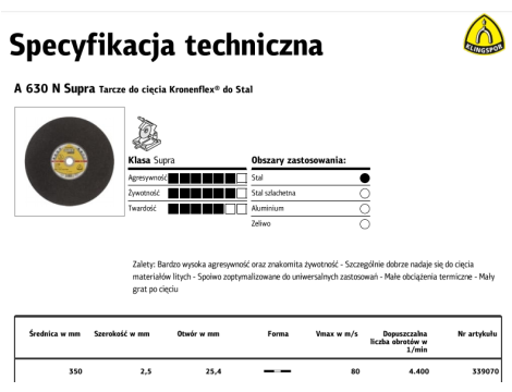 K.TARCZA MET 350mm x 2,5mm x 25,4mm  A630N Supra