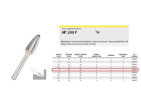 K.FREZ Z WĘG.SPIEKA.HF 100 F /6mm/971 HIPERBOLA FI=6,0x18mm,TRZ.6mm,TYP RBF - 2