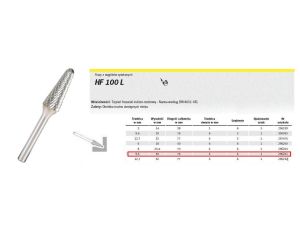 K.FREZ Z WĘG.SPIEKA.HF 100 L /9,6mm/201 STOŻEK-KULA FI=9,6x30mm,TRZ.6mm TYP:KEL